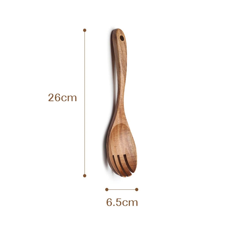 2Pcs Wooden Salad Servers Spoon Fork Set Salad Spoon and Fork Kit Long Handle Serving Salad Scoop Tableware Kitchen Utensil
