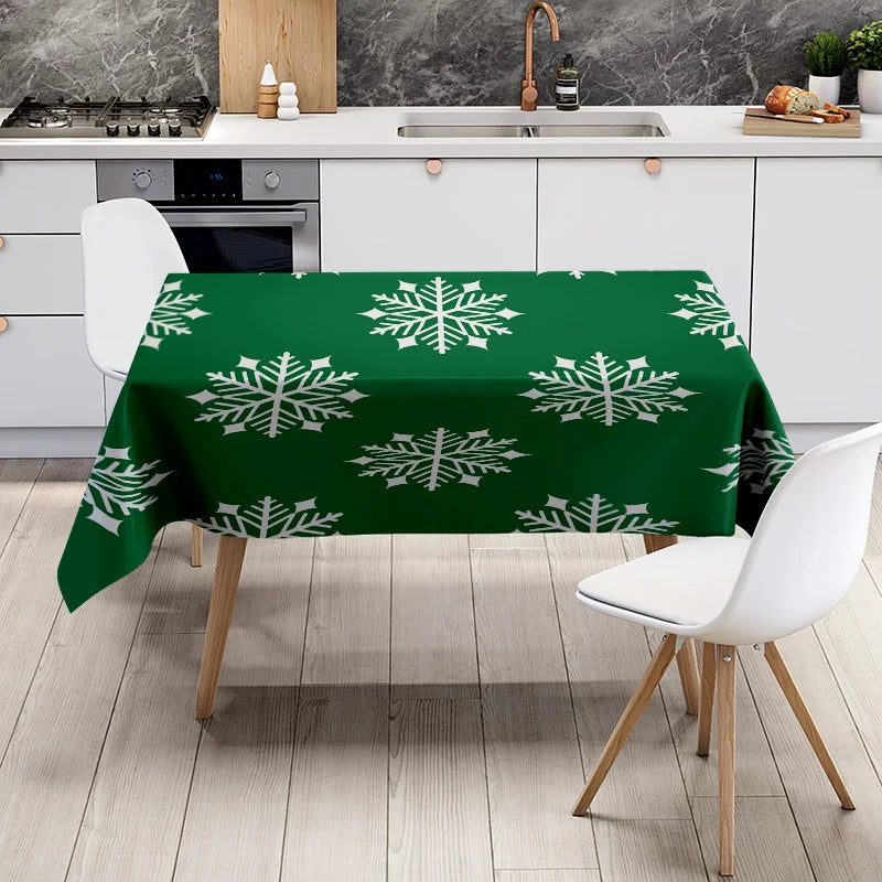 Green Snowflake Tablecloth Home Decoration for Christmas Party Holiday Xmas Dining Room Kitchen Decorations