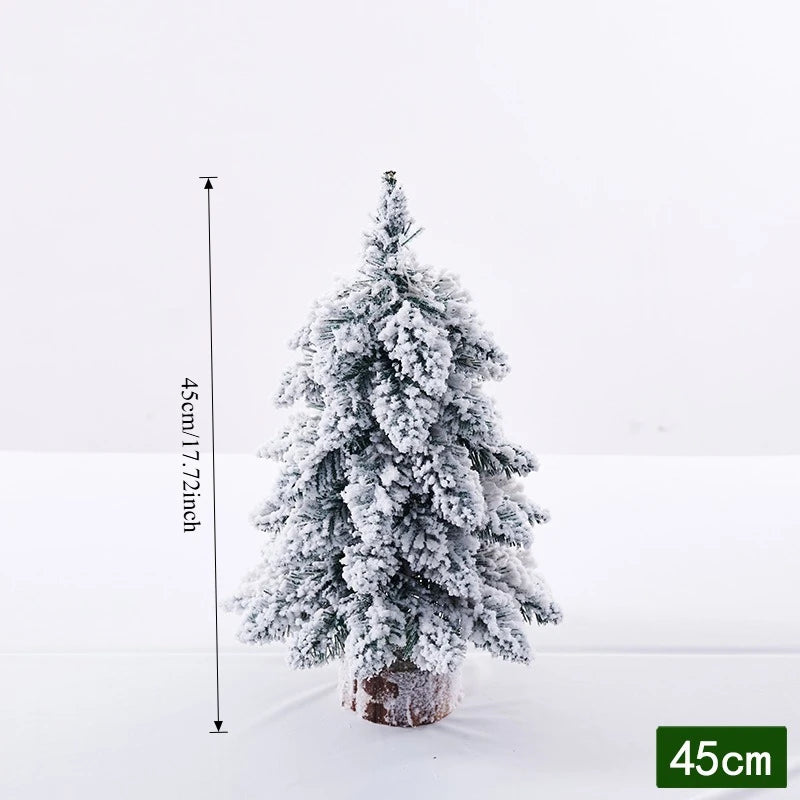 45/60 CM High Christmas Tree with PVC Snowflakes Flocked Tabletop Decor Tree for Home Office Party Holiday Christmas Decorations