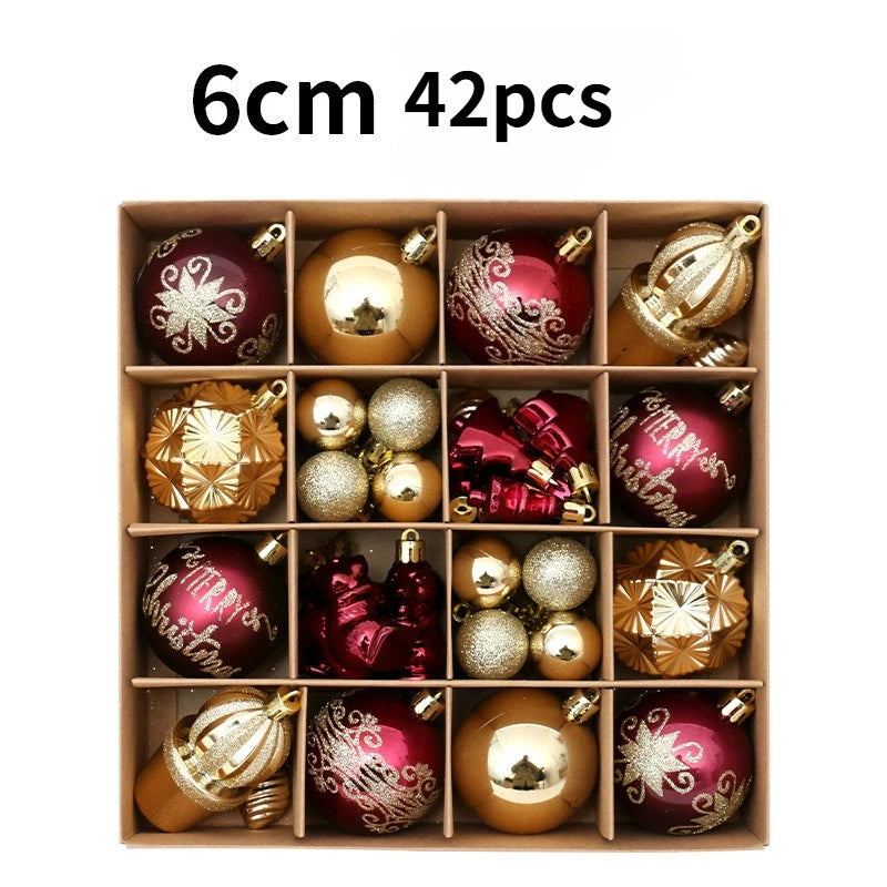 42pcs 6cm Red Gold Painted Christmas Balls Xmas Tree Hanging Ornaments for Home Christmas Decoration Party New Year Gift Navidad