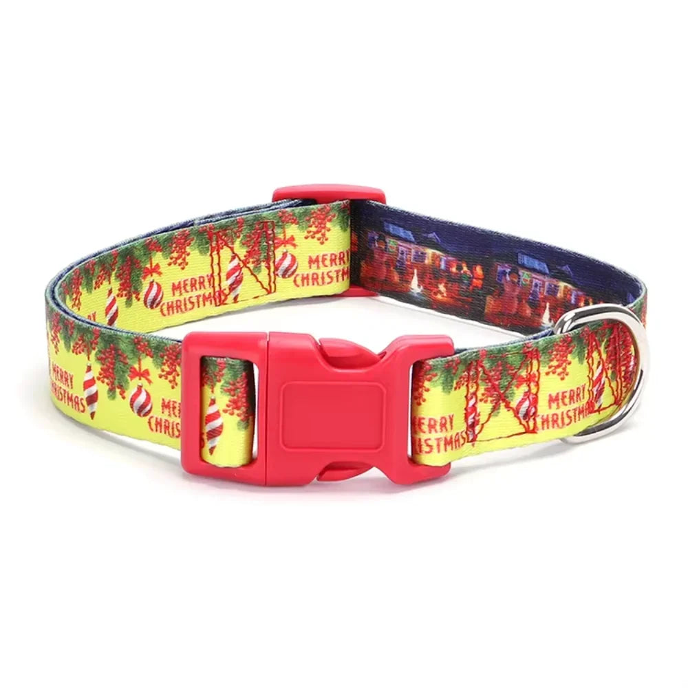 Amaz Hot Selling Christmas Pulling Rope Set Christmas Dog Rope Printed Santa Claus Dog Collar Harness for a dog Spiked collar