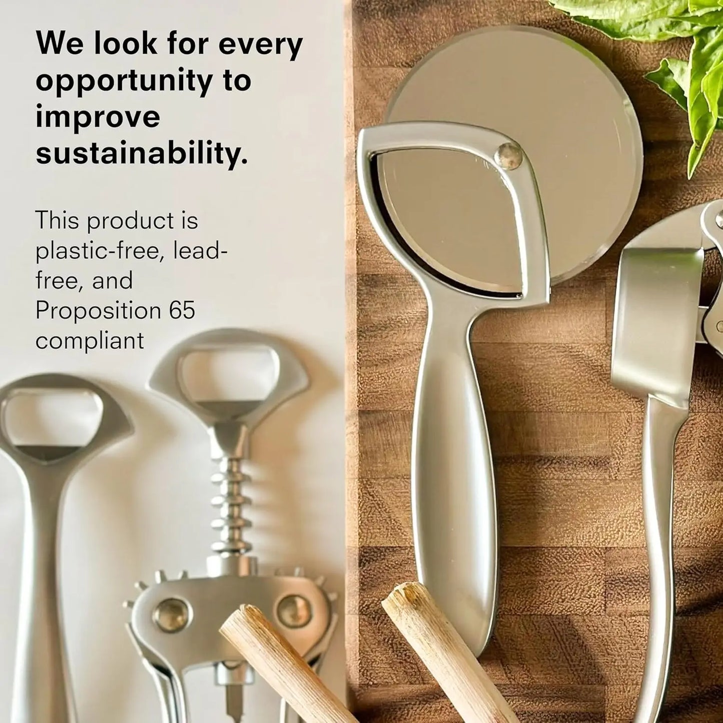 6-Piece Kitchen Tool Set: Y-Peeler, Peeler, Bottle Opener, Wine Opener, Pizza Cutter, Garlic Press – Plastic-Free, Dishwasher Sa