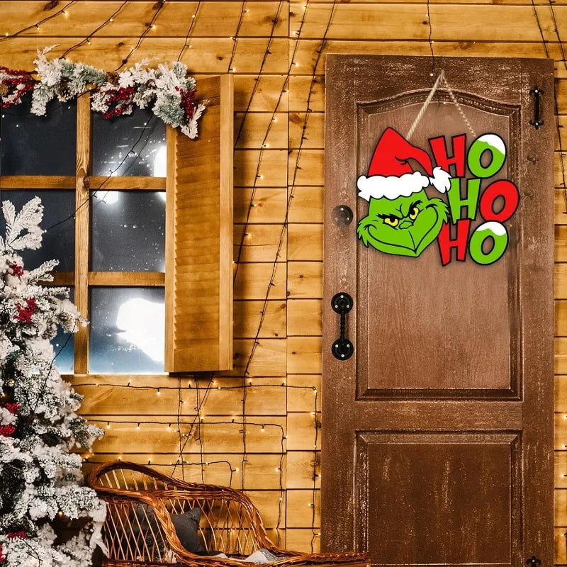 Christmas Wood Sign Hanging for Front Door Decor - Xmas Holiday Wooden Hanger, Outdoor Wall Wreath Decor for Family Kids Party