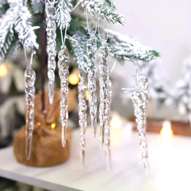 12pcs Crystal Clear Christmas Tree Ornaments Icicle Decorations For Holiday & Winter Party Decor Holiday Decorations