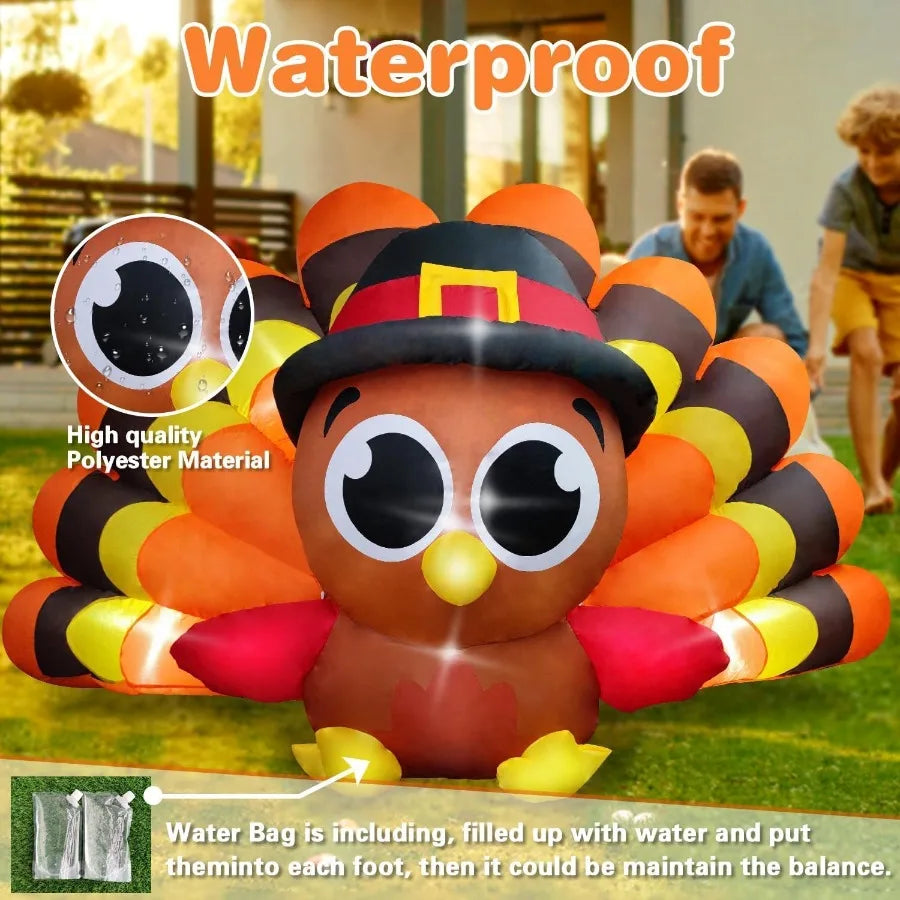 8FT Fall Inflatable Turkey with Builtin LED Lights and Big Tail for Outdoor Lawn Yard Decoration Perfect Thanksgiving Outdoor I