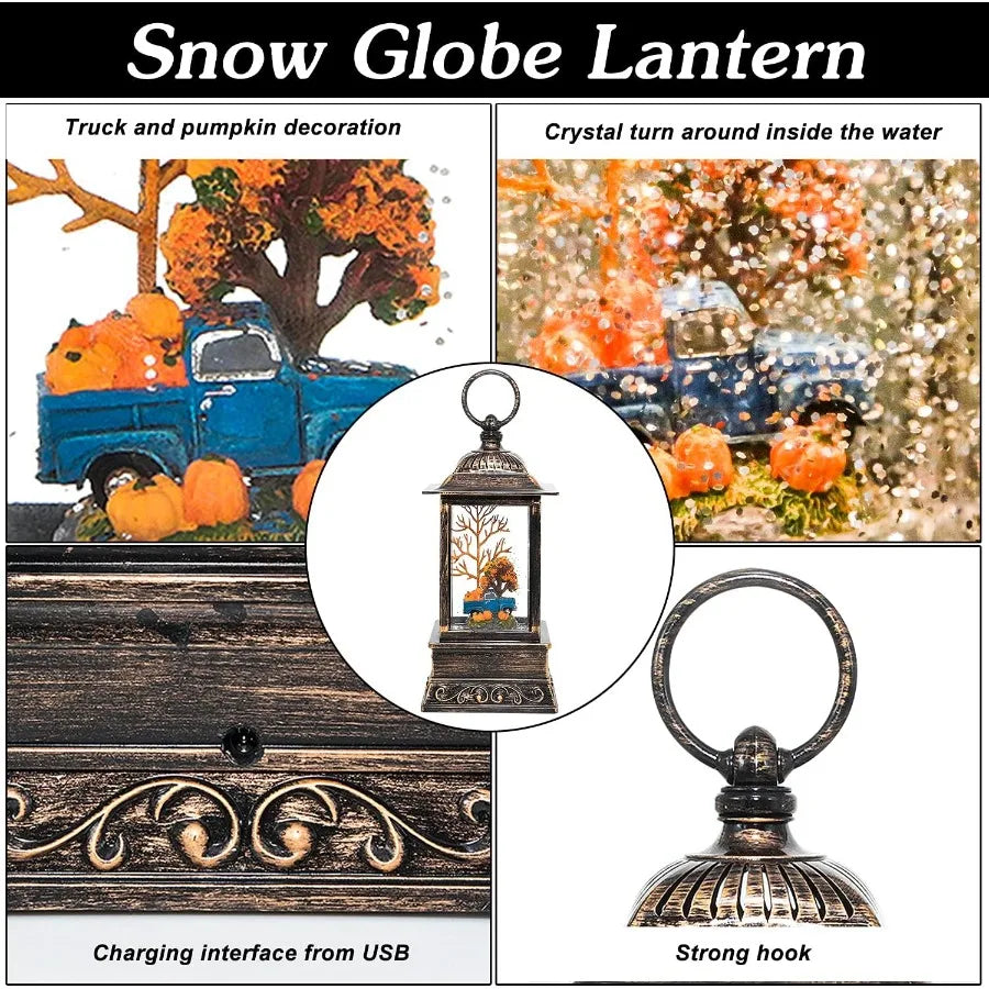 Fall Snow Globe Lantern with Lighted Feature for Thanksgiving and Halloween Decorations Swirling Glitter Snow Globe Design Perf