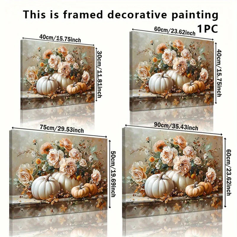 1Pc Flower & Pumpkin Canvas Art | Canvas Wrapping Frame | Halloween & Thanksgiving Decor | Home/Wall Art for Living Room Parties
