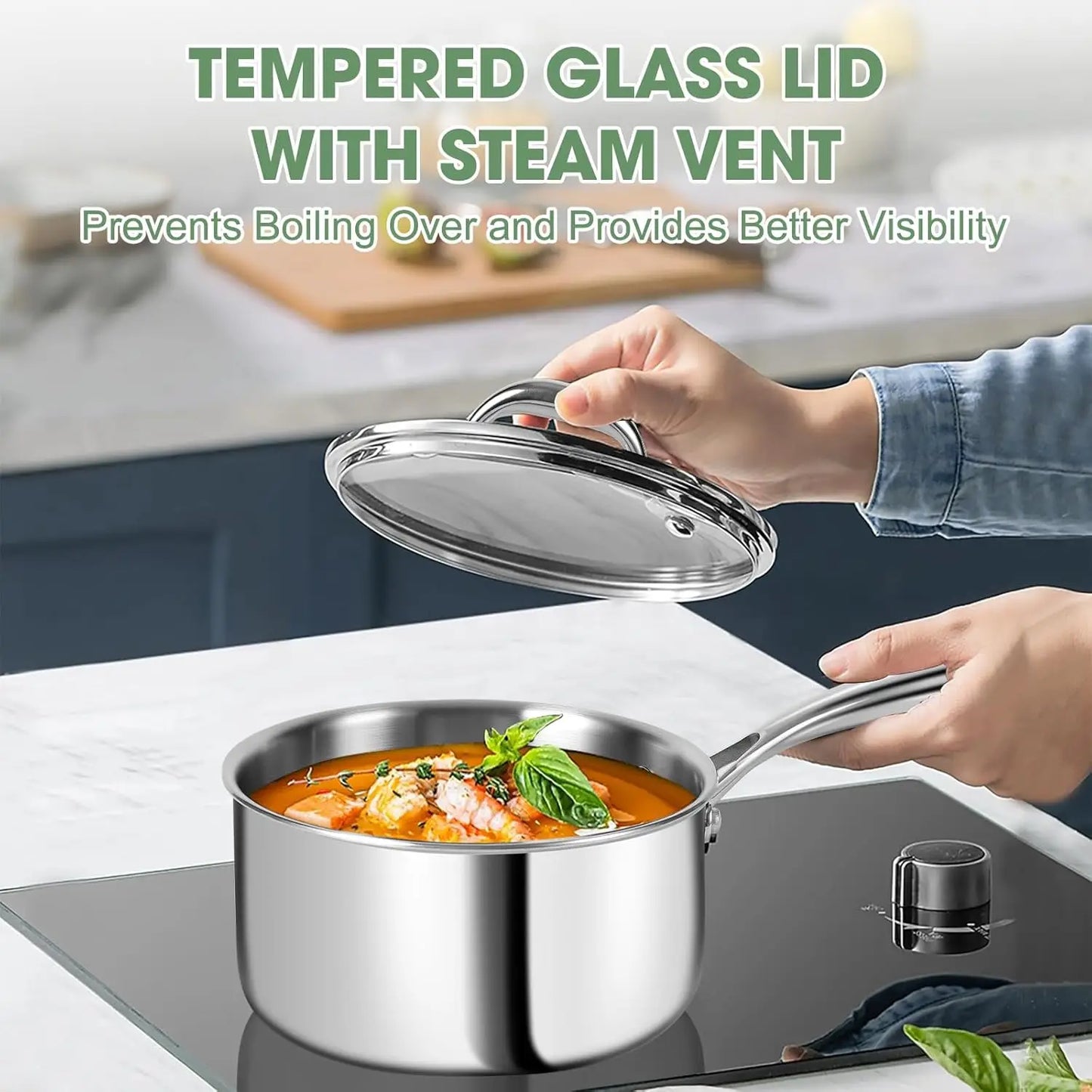 3 Ply Stainless Steel 11-Piece Cookware Set with Lids, Pots and Pans Kitchen Set, Non-Toxic, Induction, Oven, Dishwasher Safe, P