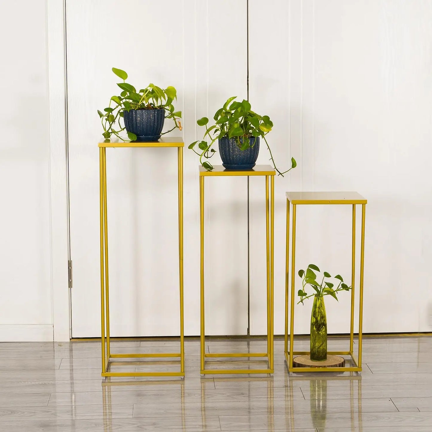 Gold Pedestal Stand for Party Set of 3 Metal Plant Stand Tall Cake Cylinder for Wedding Flower Vase for Living Room Patio Decor