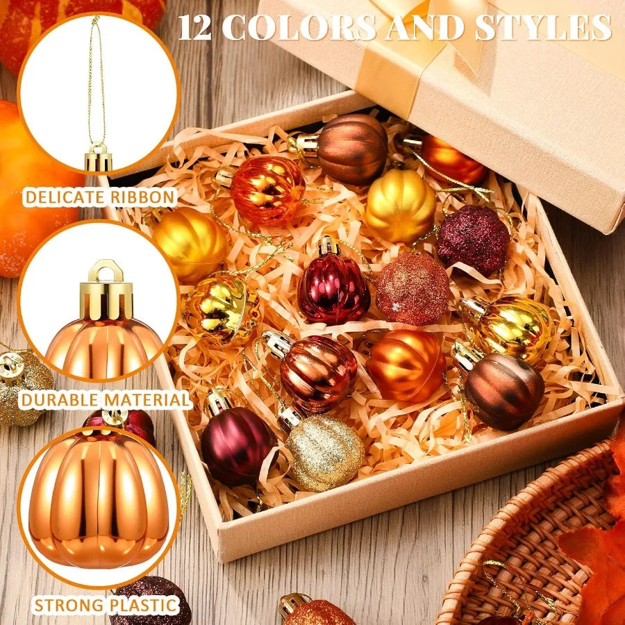 36 Pcs Fall Pumpkin Hanging Ornament Thanksgiving Tree Decorations Mini Pumpkin Ball Decorations Farmhouse Fall Orna