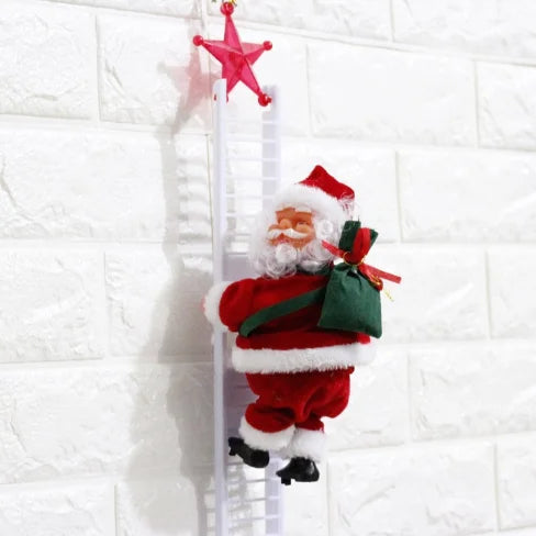 Electric Climbing Ladder Santa Claus with Music & LED Light, Xmas Tree Decorations Hanging Christmas Ornaments Tree Decor