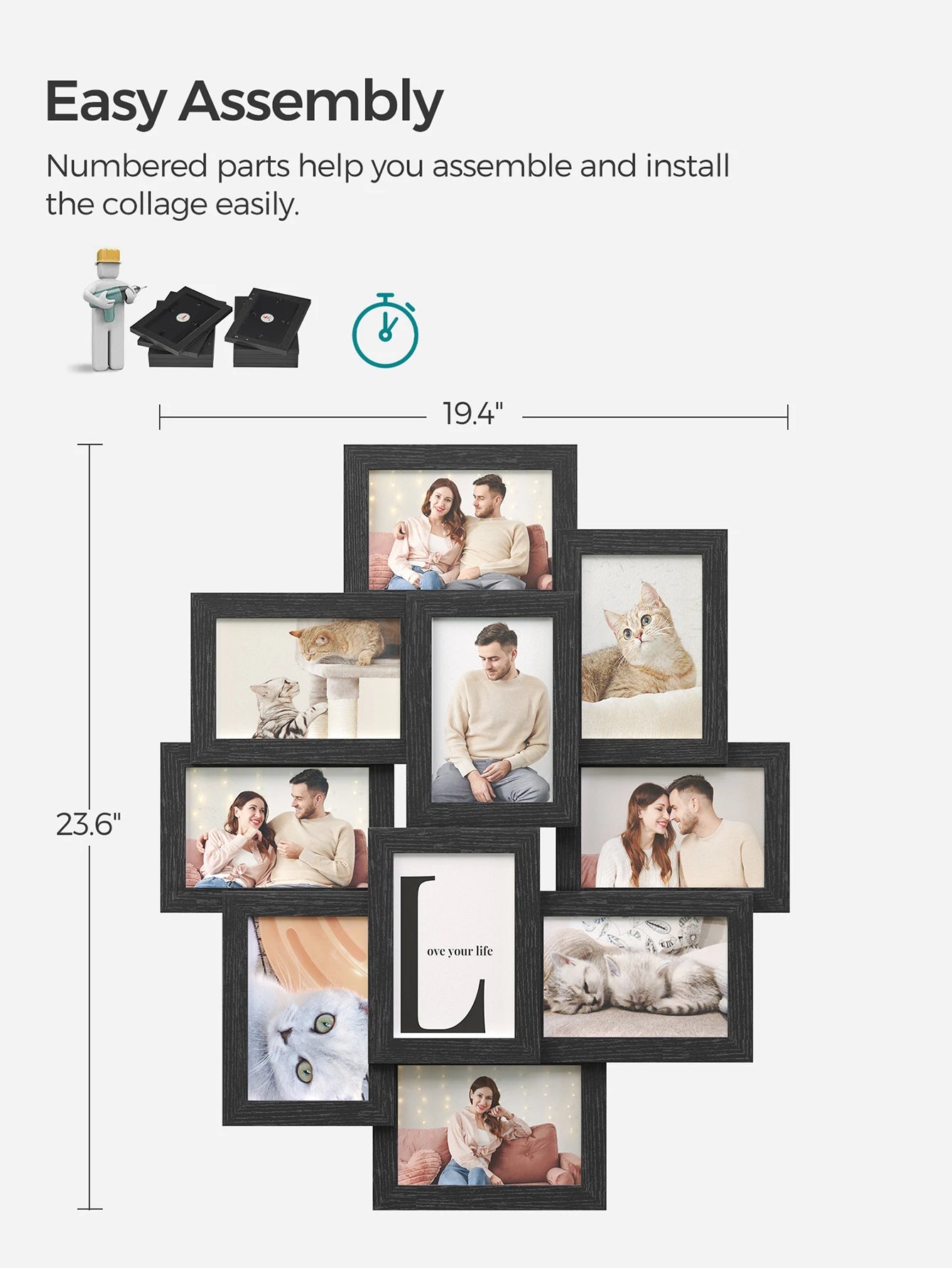 SONGMICS Collage Picture Frames, 4x6 Picture Frames Collage For Wall Decor, 10 Pack Photo Collage Frame For Gallery