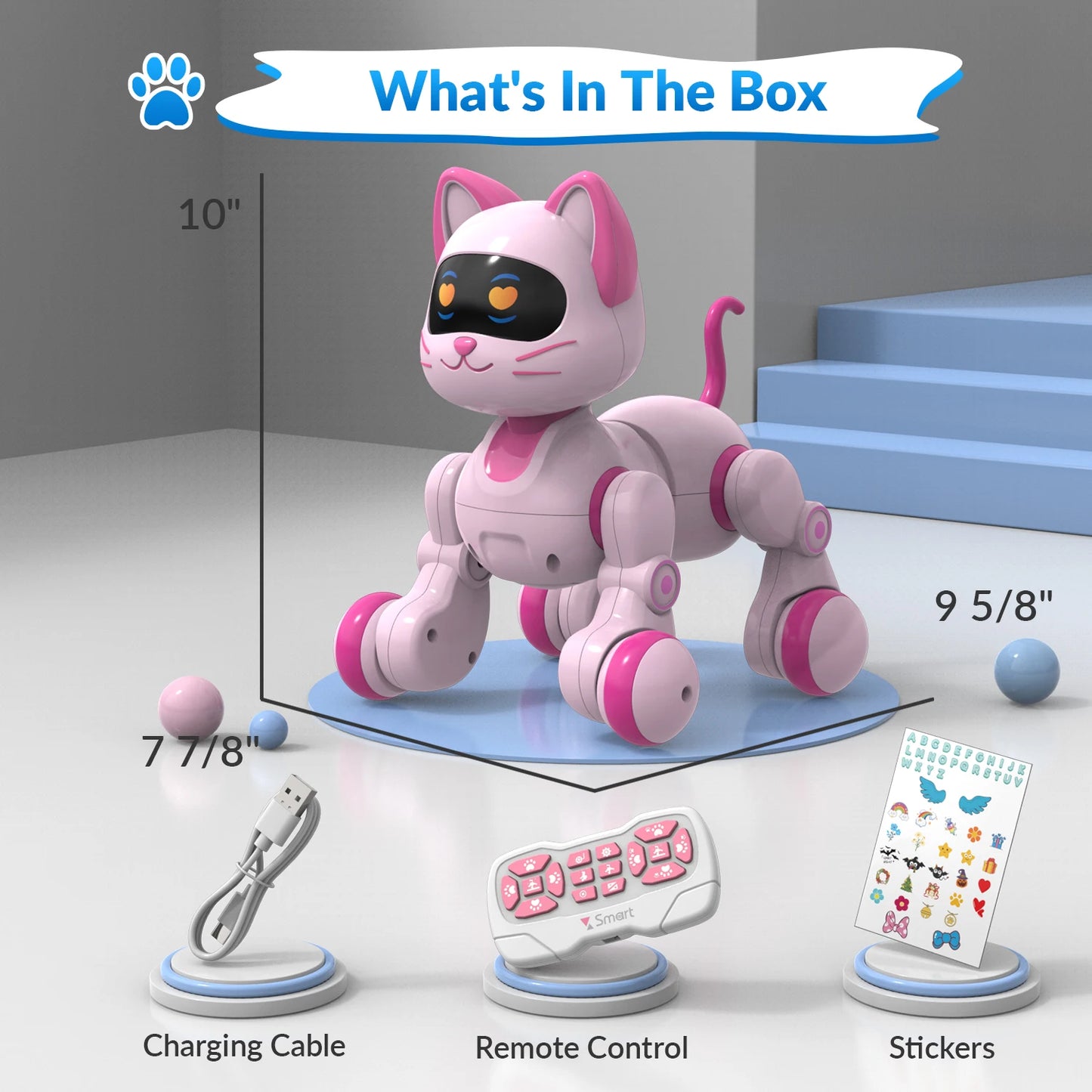 STEMTRON Programmable Remote Control Robot Cat for Kids Interactive Robotic Cat, RC Robot with Touch Sensing, LED Eyes, Dance