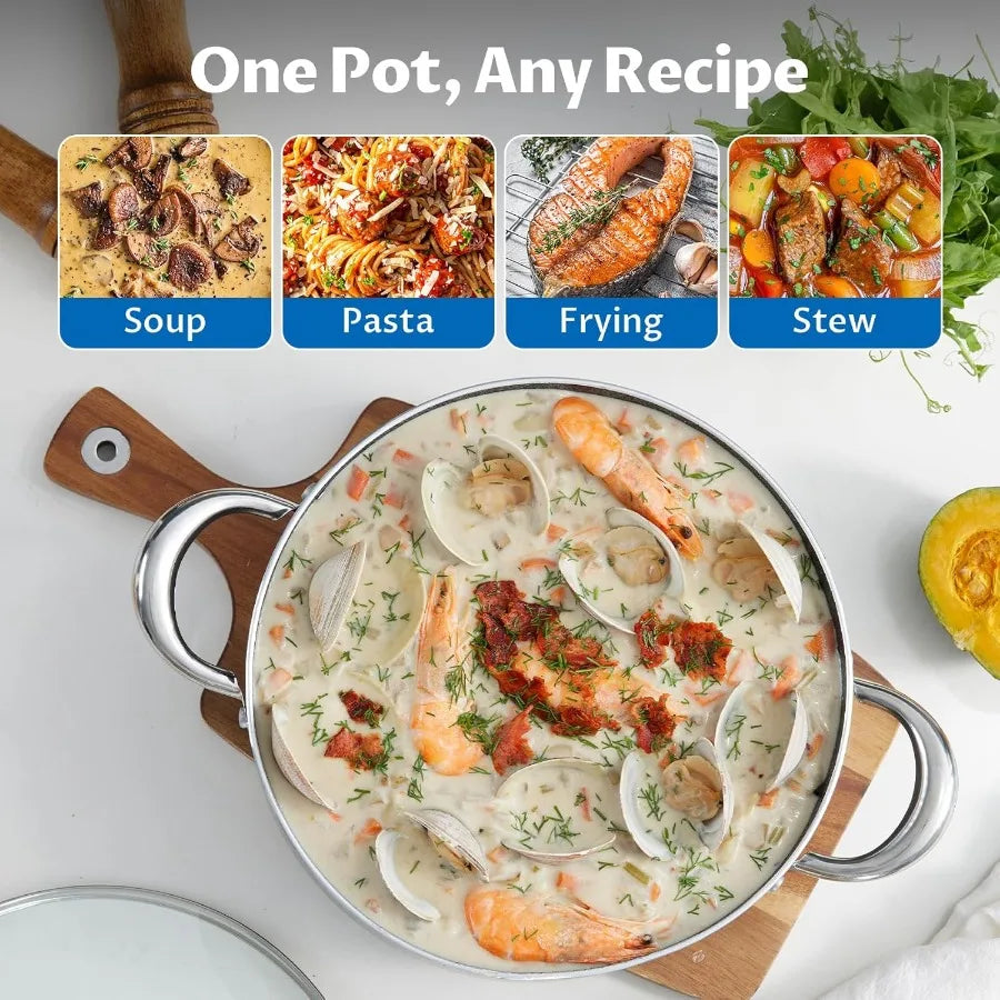 6 Quart Nonstick Stock Pot with Lid for Induction Cooking NonToxic and Oven Safe Ideal for Preparing Stews Soups and Various Di