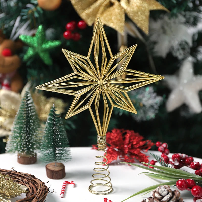 1Pcs Christmas Decoration Xmas Tree Topper Glitter Gold Star Pendant for Home Decor 2026 New Year Party Gift Navidad Accessories