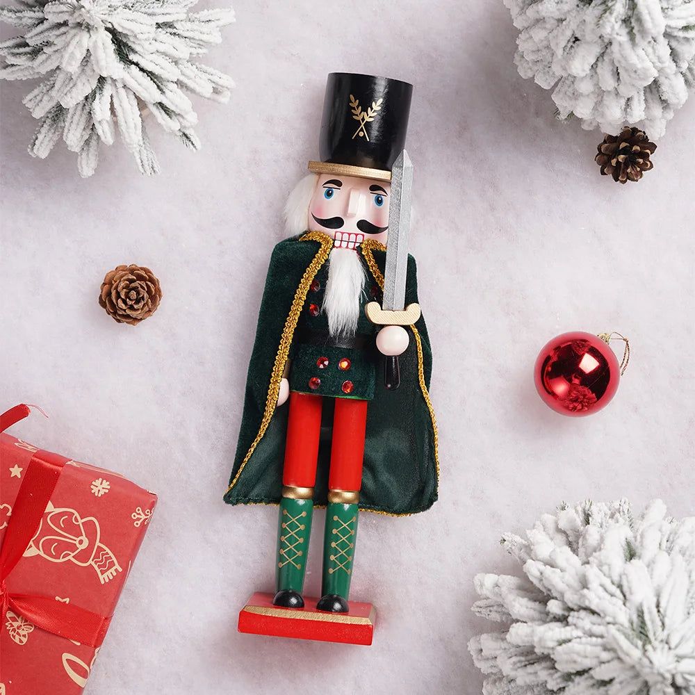 38CM King Nutcracker Soldier with Cloak Wooden Puppet Christmas Decor Holiday Gift Home Office Decoration Festive Statue