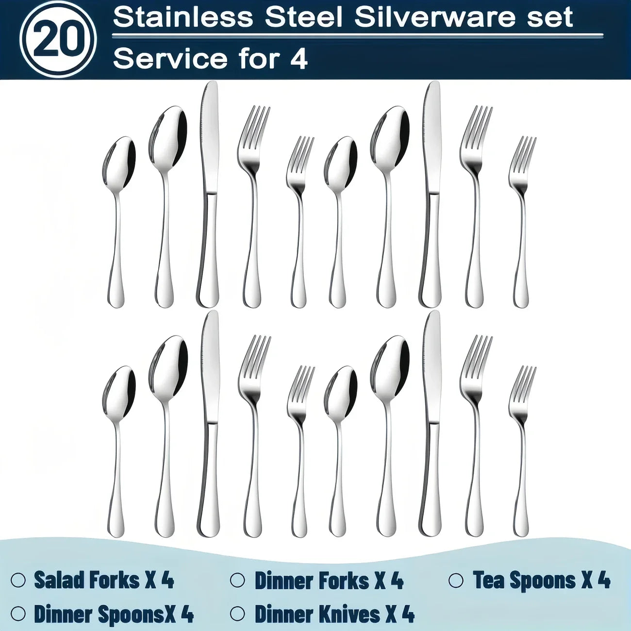 60/20 Pcs, stainless steel silverware set, kitchenware knives, forks and spoons, dishwasher safe, rust-proof and non-toxic