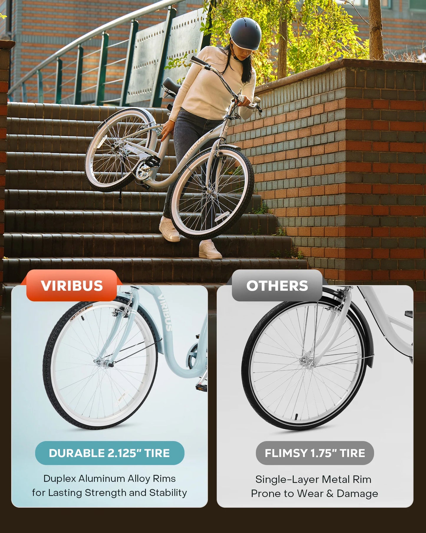 VIRIBUS Step Through Women Bicycle Adult Beach Cruiser Bike for Women Men 24" 26''
