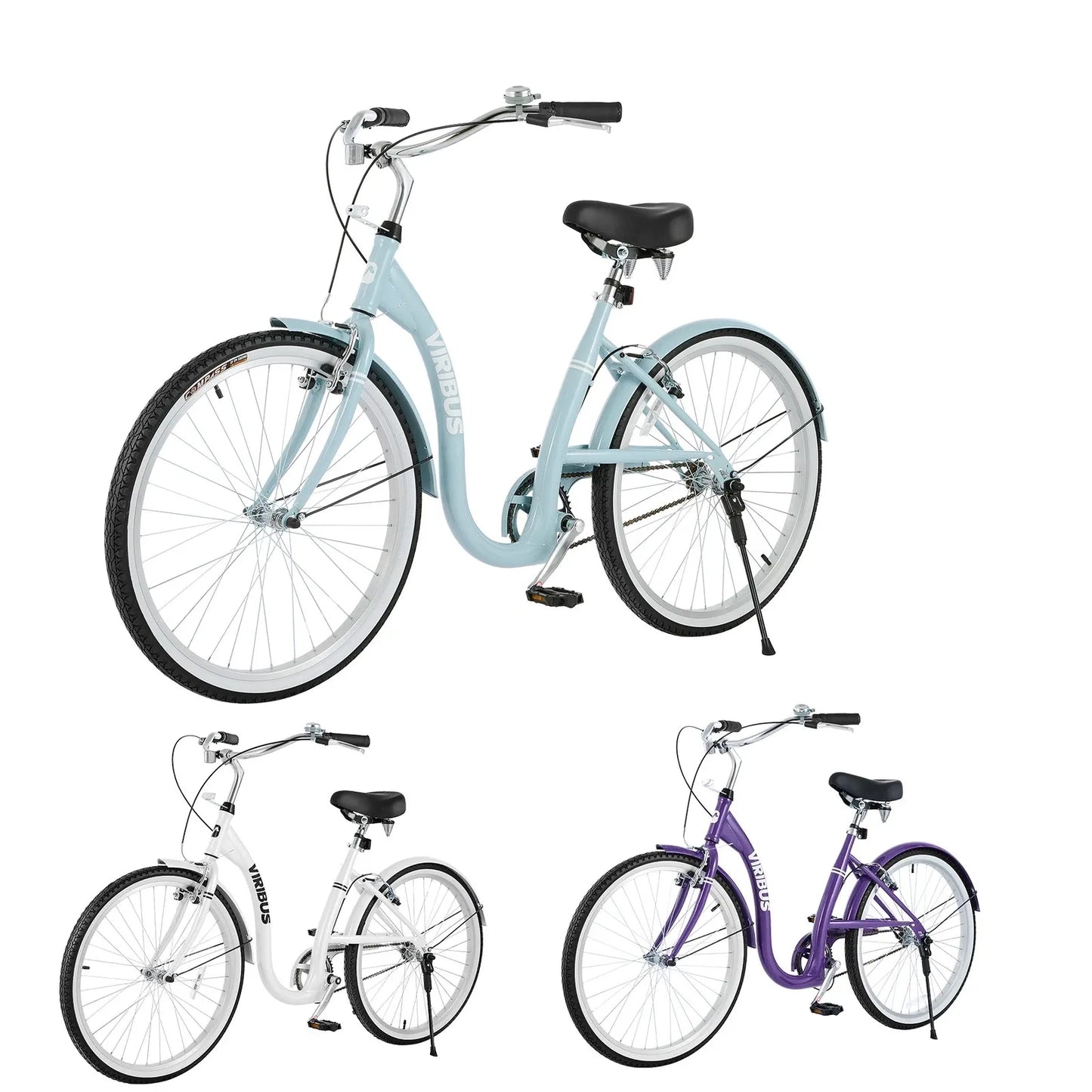 VIRIBUS Step Through Women Bicycle Adult Beach Cruiser Bike for Women Men 24" 26''