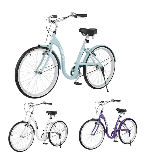 VIRIBUS Step Through Women Bicycle Adult Beach Cruiser Bike for Women Men 24" 26''