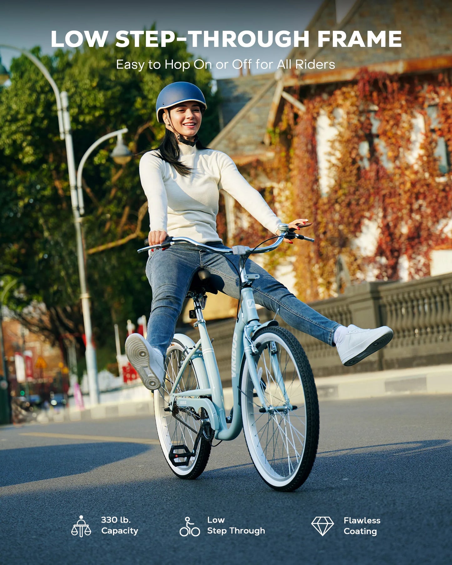 VIRIBUS Step Through Women Bicycle Adult Beach Cruiser Bike for Women Men 24" 26''