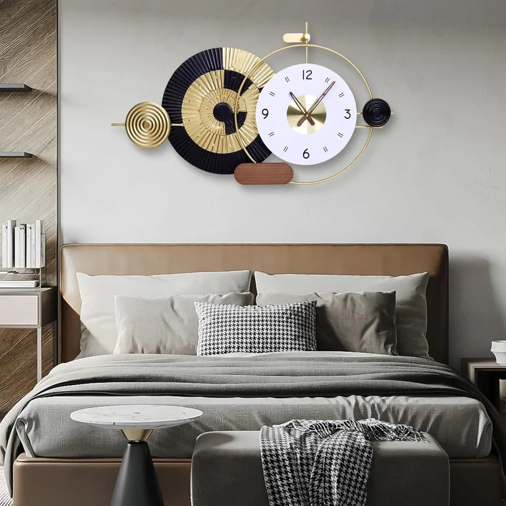 36x21 Inch Decorative Wall Clock Battery Operated Silent Non-Ticking, Modern Abstract Analog Clocks for Home & Office Decor