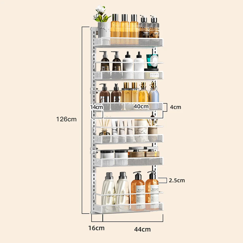 6-Tier Over The Door Pantry Organizer with Adjustable Baskets Metal Wall Mount Spice Rack for Kitchen Bathroom Bedroom