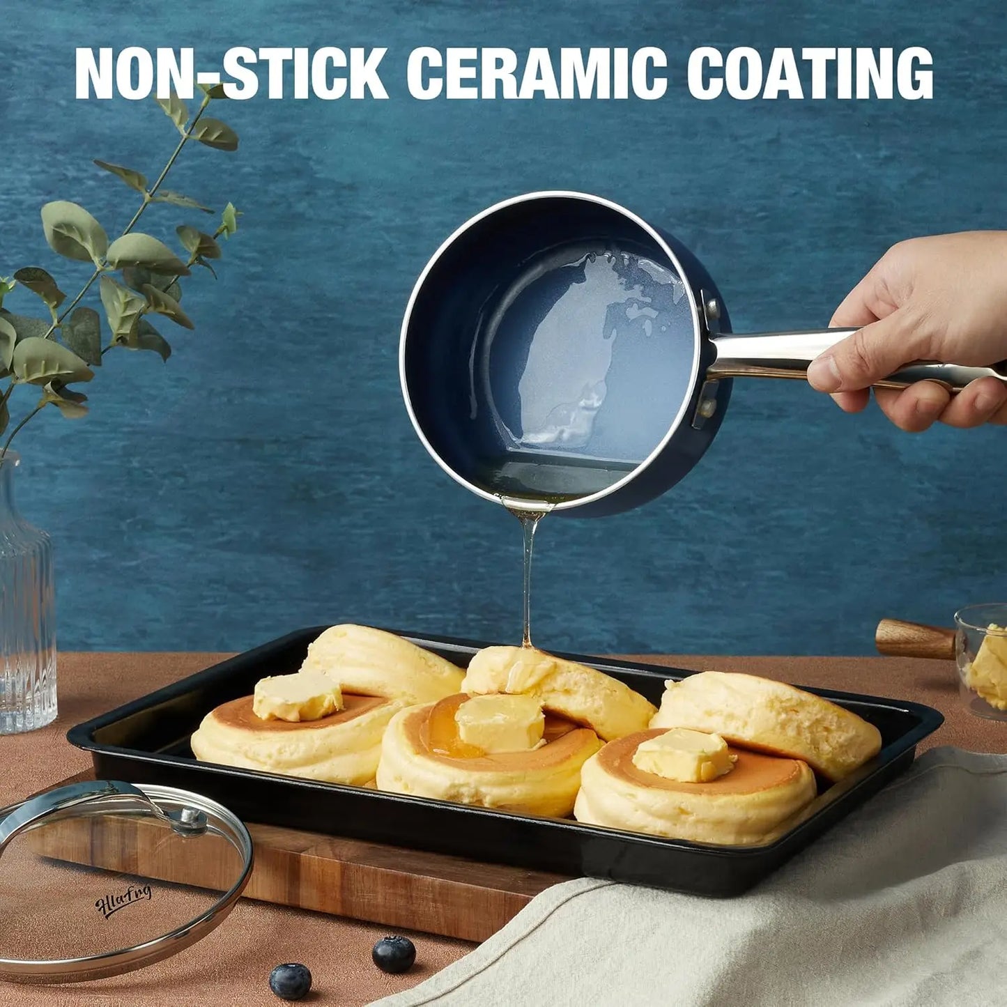 HLAFRG 1+2+3QT Nonstick Saucepan Set with Lids, Small Pot Set, Ceramic Coating, Easy to Clean, Stainless Steel Handle, Blue