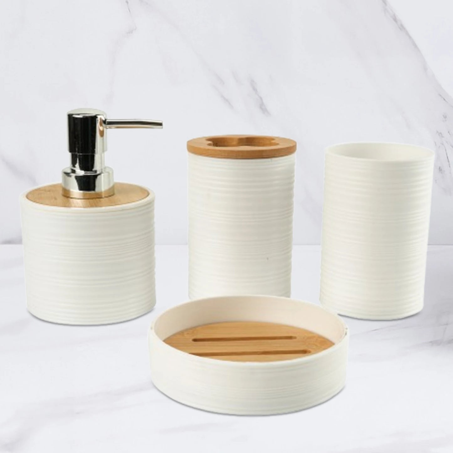 4pcs Bamboo Bathroom Supplies For Bathroom Washing Bathroom Storage Rack Toothbrush Holder Set Mouthwash Cup Vanity Bathroom