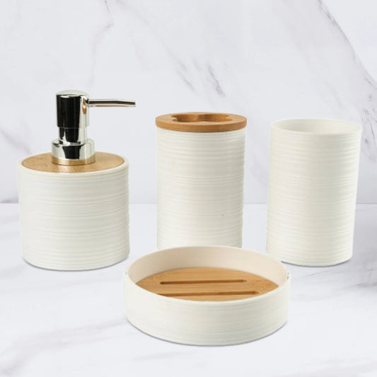 4pcs Bamboo Bathroom Supplies For Bathroom Washing Bathroom Storage Rack Toothbrush Holder Set Mouthwash Cup Vanity Bathroom