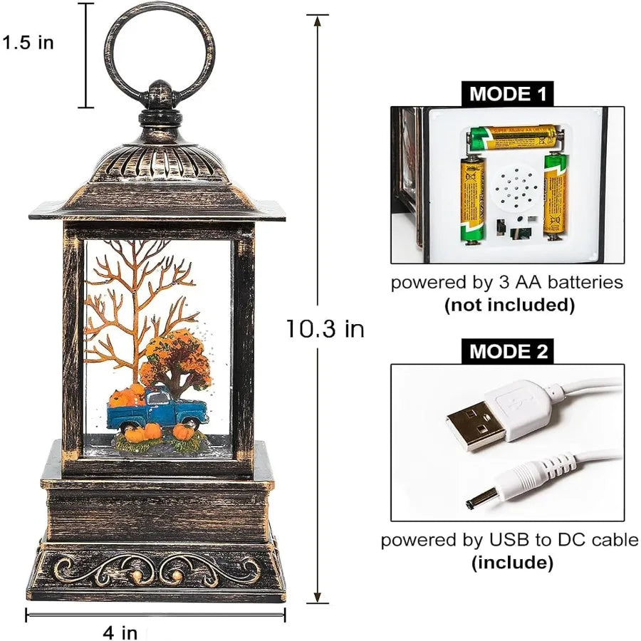 Fall Snow Globe Lantern with Lighted Feature for Thanksgiving and Halloween Decorations Swirling Glitter Snow Globe Design Perf