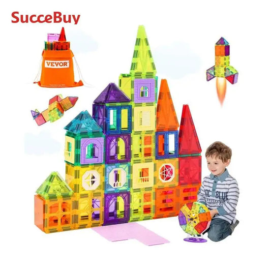 SucceBuy 181PCS Magnetic Tiles for Boys Girls Magnetic Blocks Building Set for Toddlers Educational Toys Kids Montessori Gifts