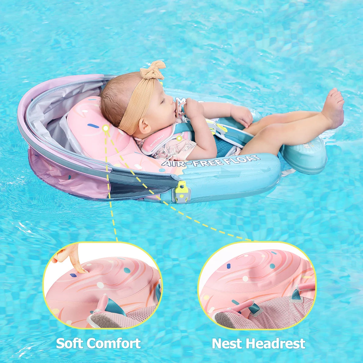 Mambobaby Float No-Slip Safe Harness ST-Cup Cake B503-150-W-Z  Safe Core No Inflation No Leaks Baby Swim Ring Toddler Pool Float