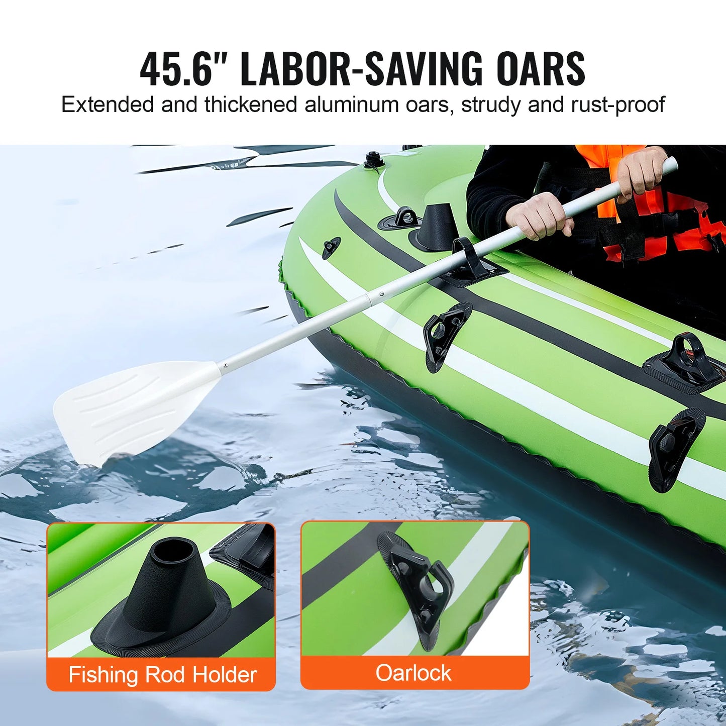 SucceBuy Inflatable Boat 4-Person Inflatable Fishing Boat Strong PVC Portable Boat Raft Kayak 45.6" Aluminum Oars Fit for Adults