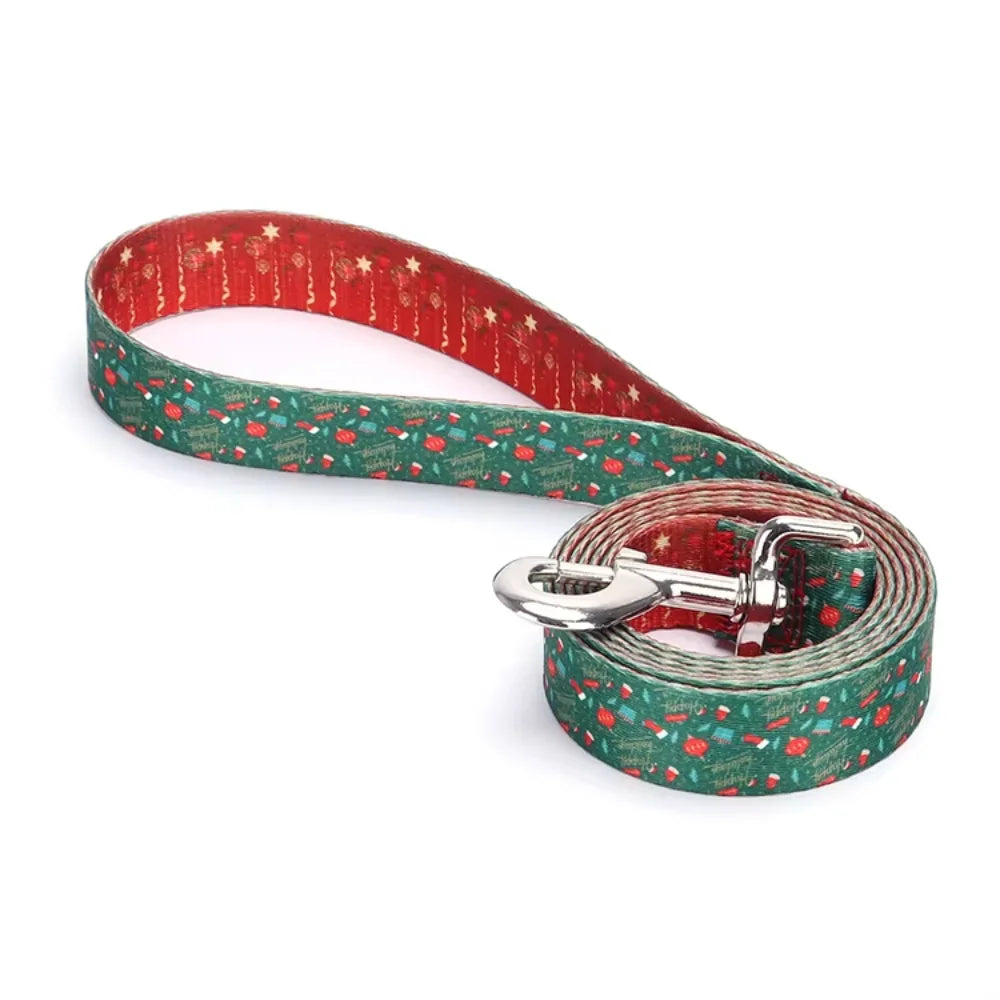 Amaz Hot Selling Christmas  Pulling Rope Set Christmas Dog Rope Printed Santa Claus Dog Collar Harness for a dog Spiked collar