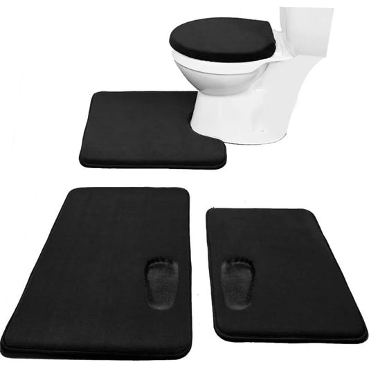 memory foam bathroom rugs set 4 piece with toilet lid cover and rug set combo, bath mat sets 3 piece and u-shaped toilet floor
