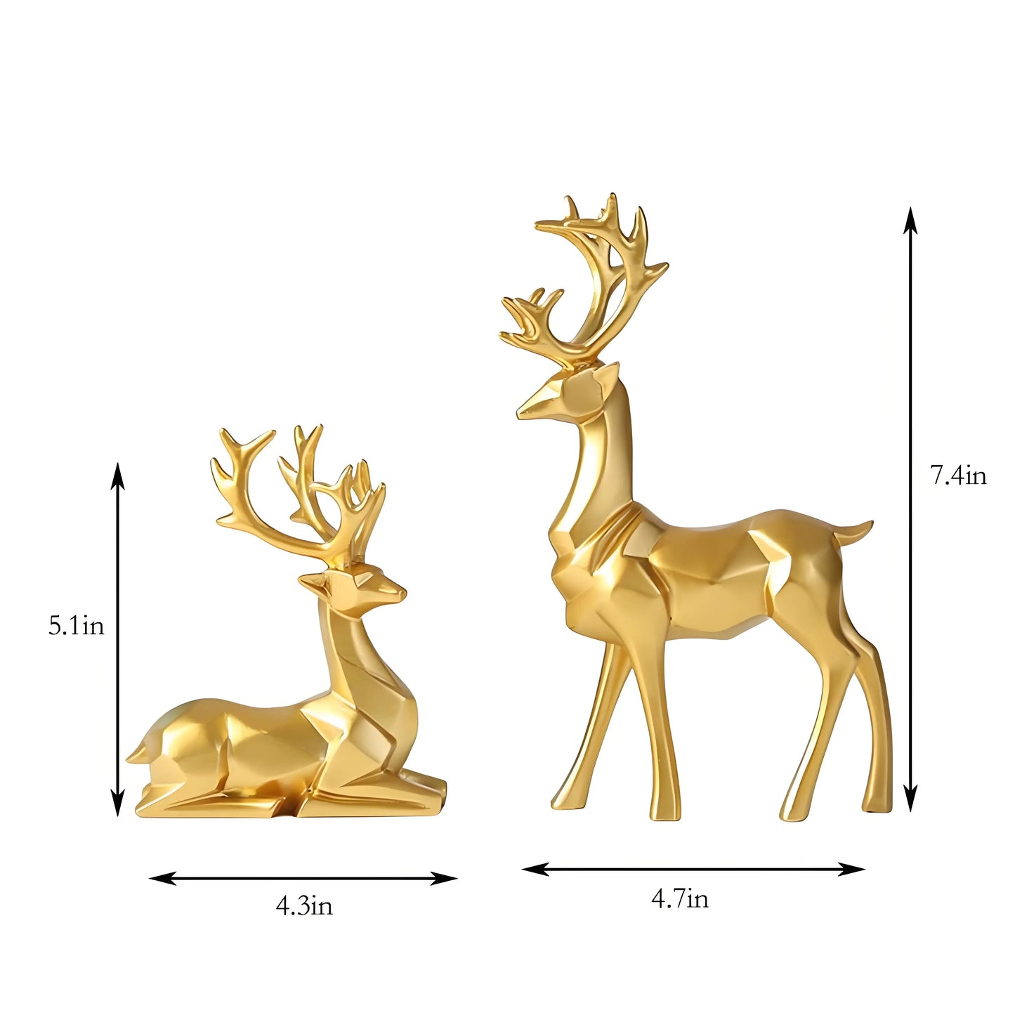 Geometric Elk Statue Set of 2, Modern Resin Deer Sculpture for Living Room & Office Decor - Elegant Display for Shelf & Desk