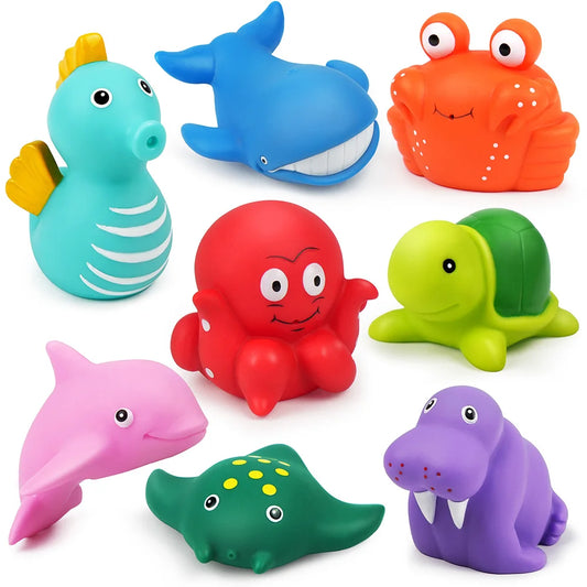 LotFancy Bath Toy, 8PCS Mold Free Bath Toys for Kids Ages,No Holes Baby Bath Toys for Toddlers, Ocean Sea Animal Bathtub Toys
