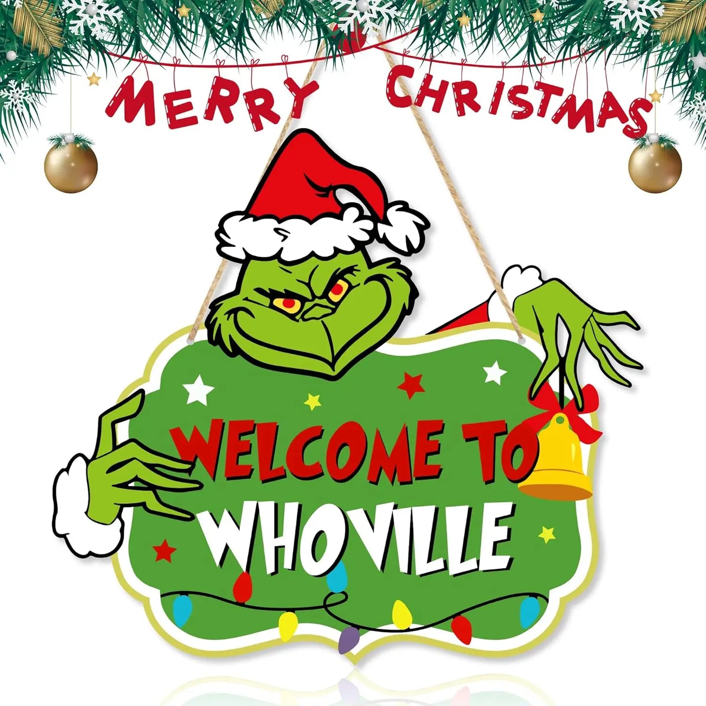 Holiday Whoville Door Hanger - Welcome Christmas Sign for Front Entry, Xmas Decorations Inspired by Dr Seuss Home & Party Decor