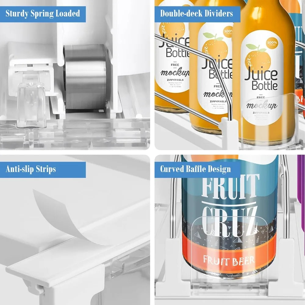 asika drink organizer for fridge, adjustable width soda can dispenser for refrigerator organizers and storage, 3 rows beer bottl