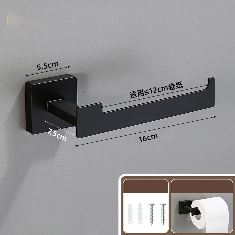 Matte Black Bathroom Accessories Set Wall Mount Towel Bar Towel Ring Roll Paper Holder Robe Hook Stainless Steel Hardware Set