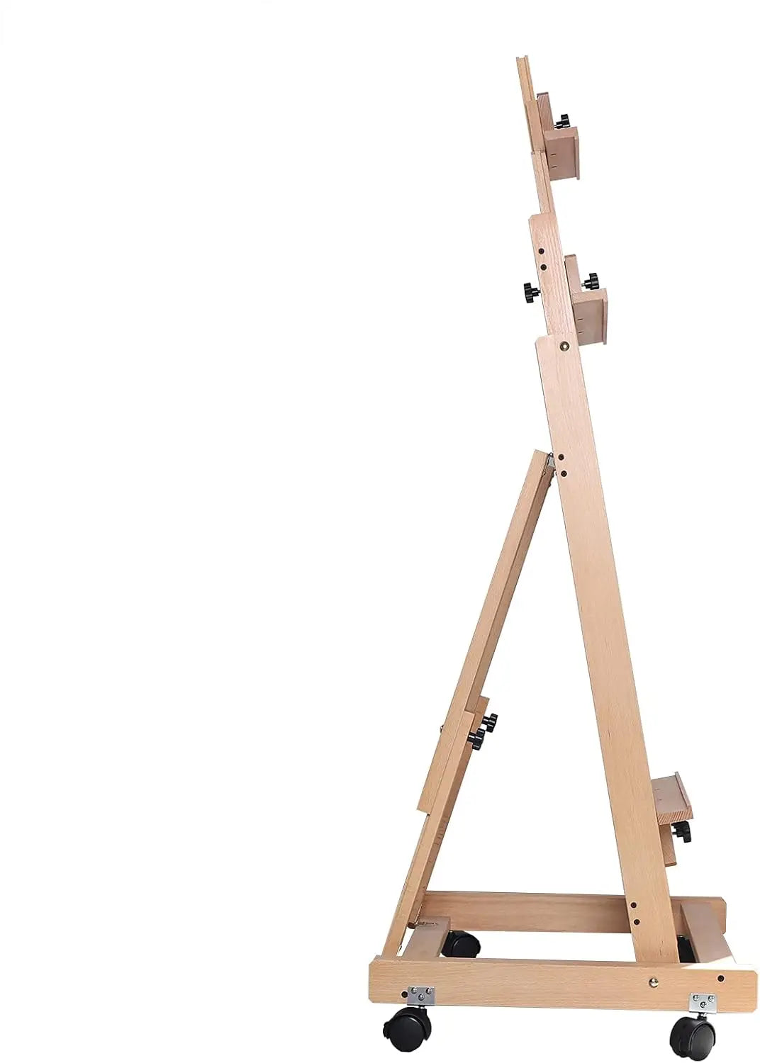 Portable Collapsible H-Frame Easel , Solid Beech Wood Large Artist Painting Easel, Tilts Flat Movable Floor Stand with 4 Wheels