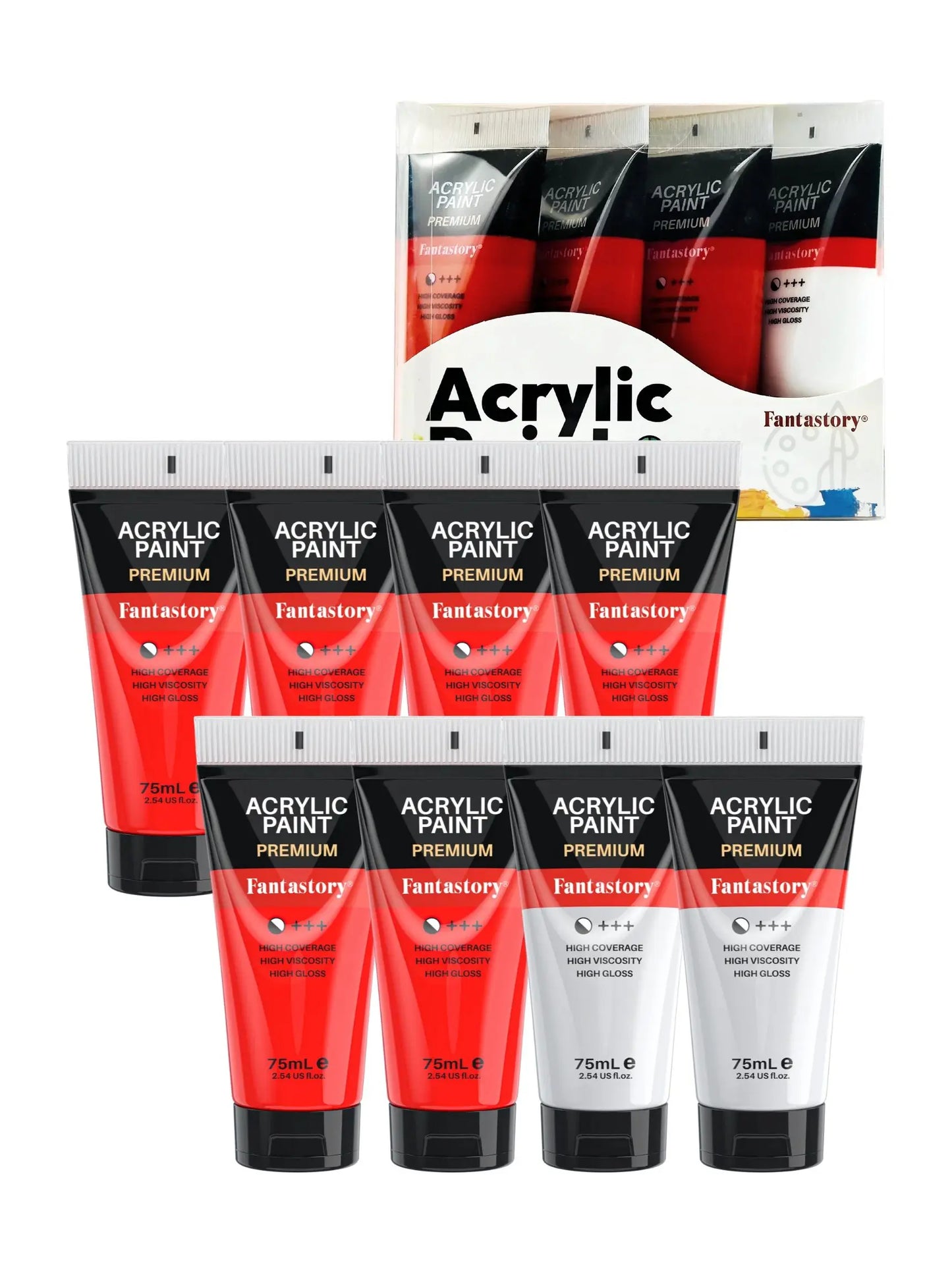 Acrylic Paints 20 oz, 8 Pack(6 Red & 2 White) Acrylic Paint Tubes, Premium Thick Craft Paints for Painting, Professional Artists