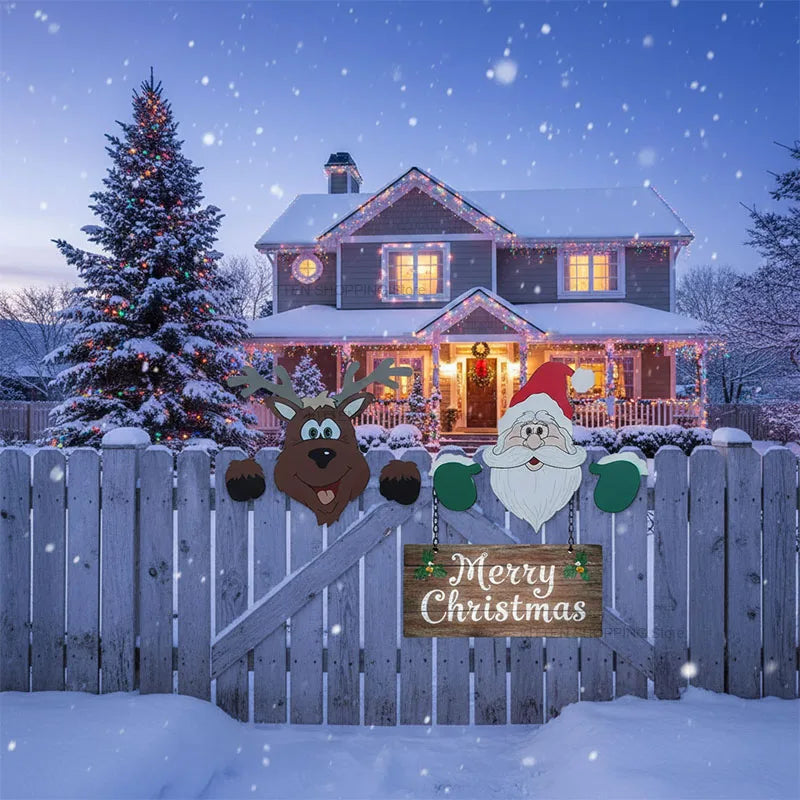 Santa Clause Snowman Reindeer Peeker Yard Decor, Christmas Peeker Fence Decor, Festive Christmas Decorations for Home Garden