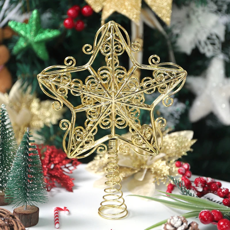 1Pcs Christmas Decoration Xmas Tree Topper Glitter Gold Star Pendant for Home Decor 2026 New Year Party Gift Navidad Accessories