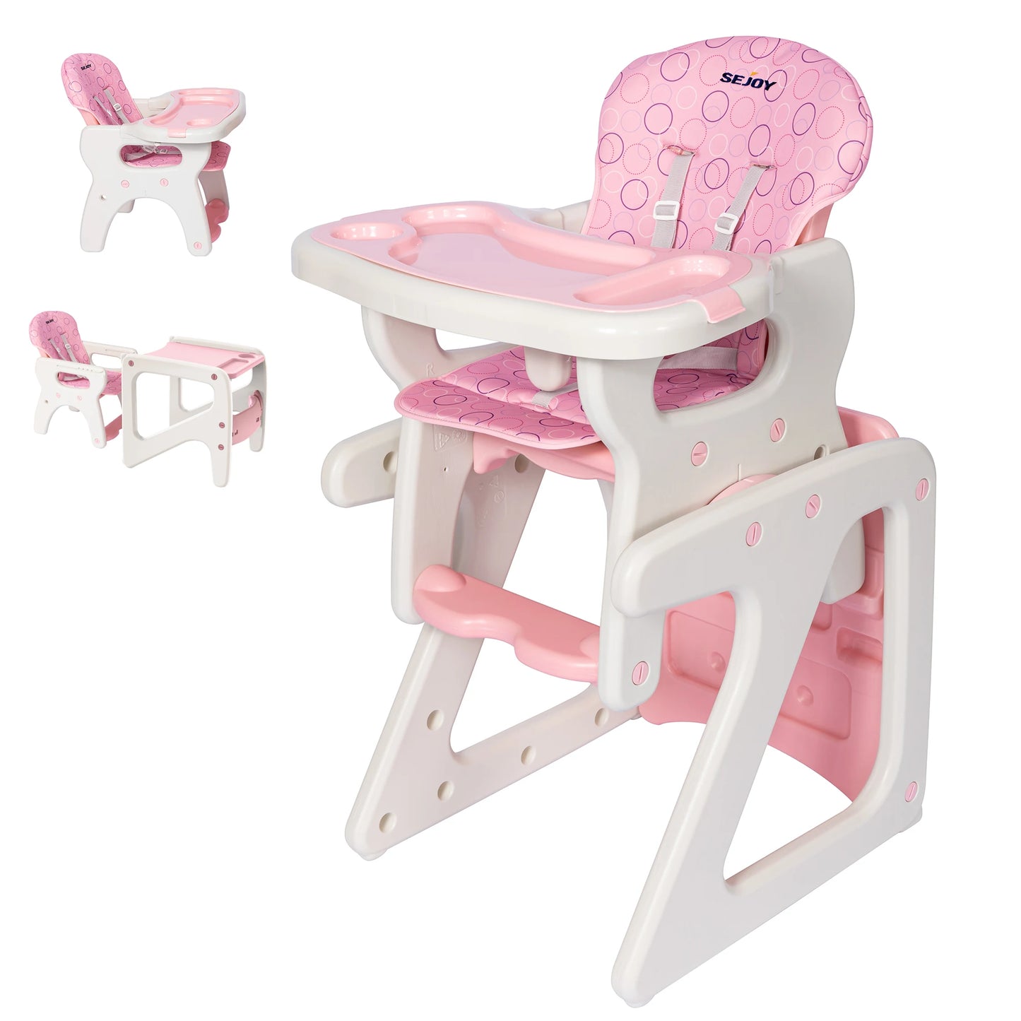 SEJOY 2-in-1 Baby High Chair Foldable with Table Footrest, Detachable Double Tray, Easy to Clean Feeding Detachable Highchair