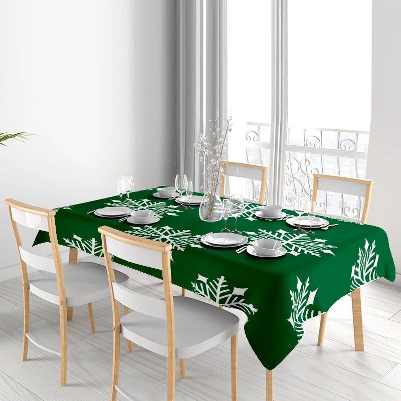 Green Snowflake Tablecloth Home Decoration for Christmas Party Holiday Xmas Dining Room Kitchen Decorations