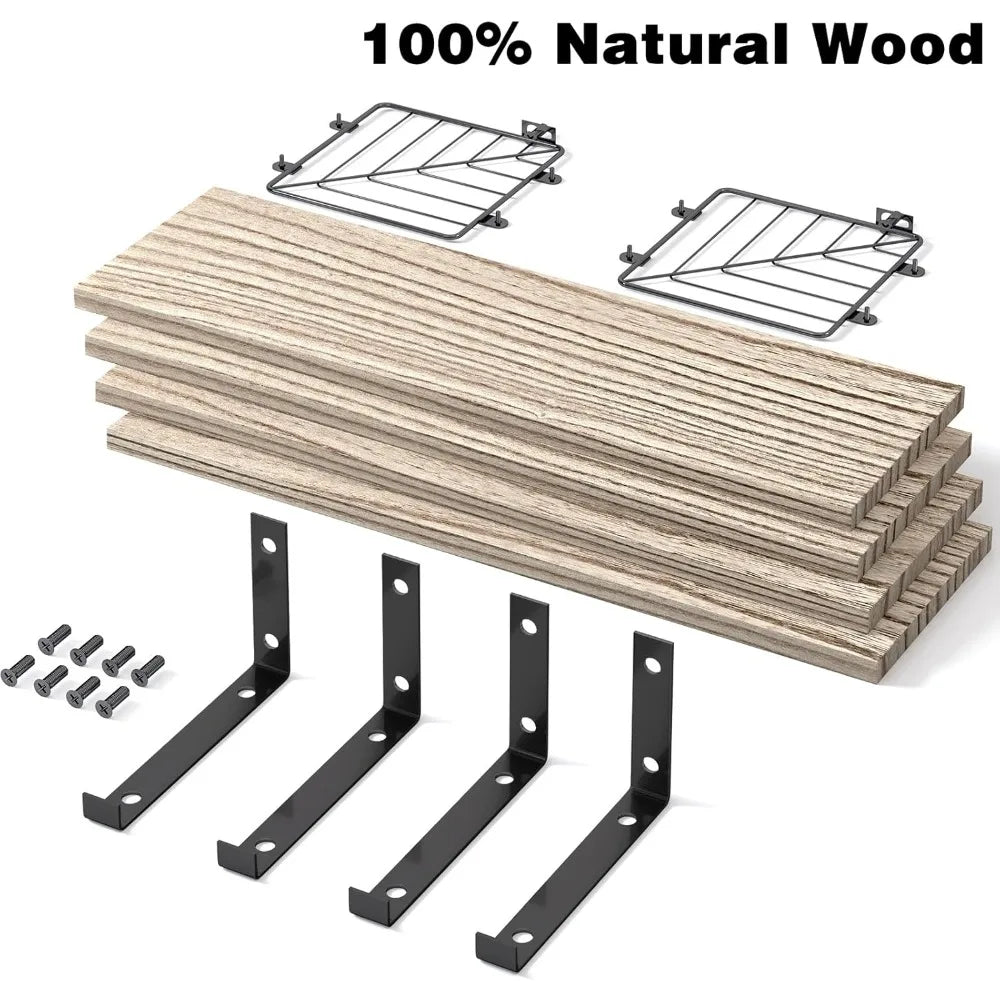 fixwal 3+1 tier bathroom floating shelves over toilet, 15.8in farmhouse rustic wood shelves, wall decor for bathroom, living roo