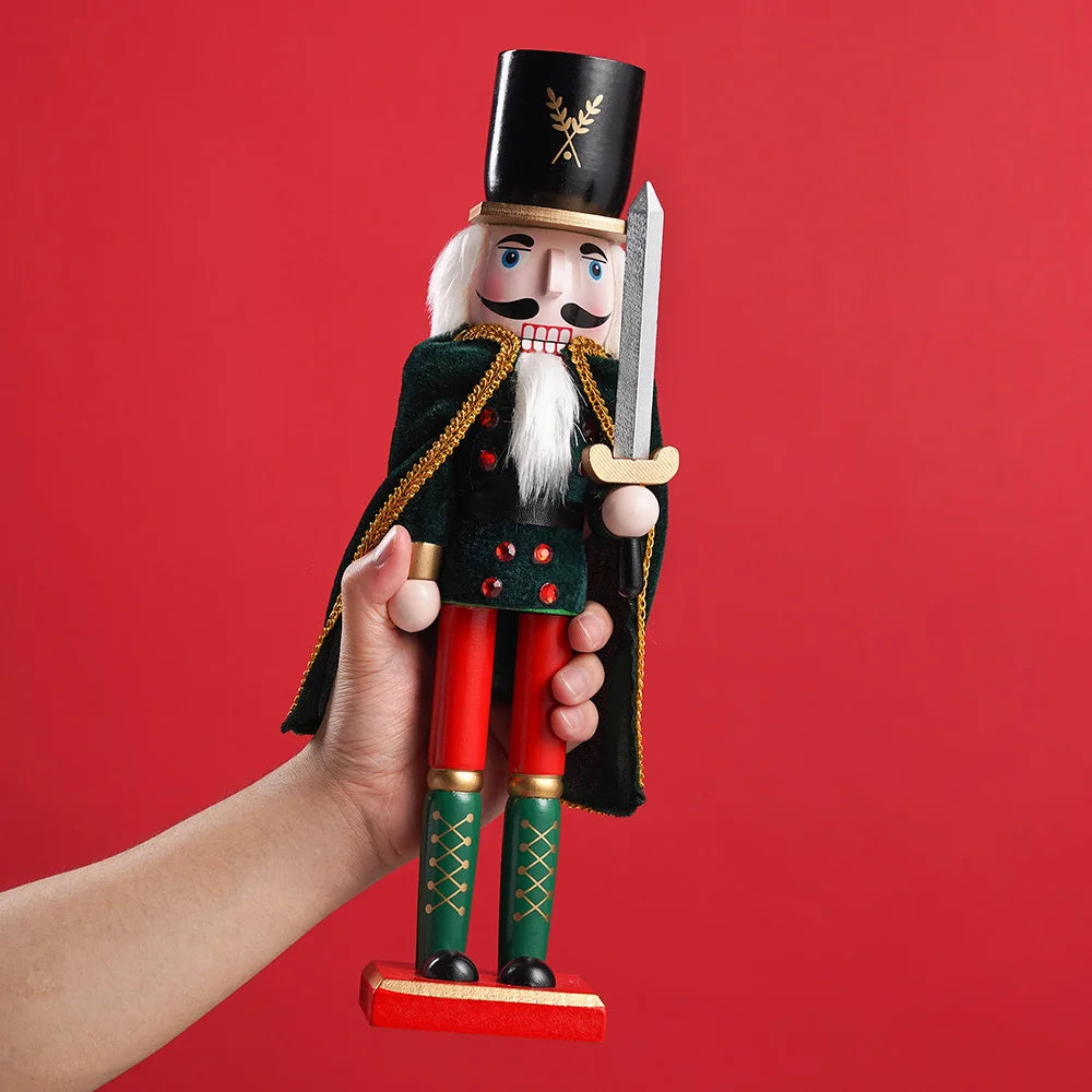 38CM King Nutcracker Soldier with Cloak Wooden Puppet Christmas Decor Holiday Gift Home Office Decoration Festive Statue