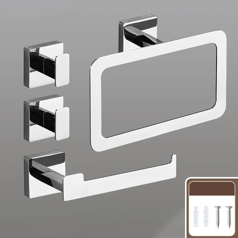 Matte Black Bathroom Accessories Set Wall Mount Towel Bar Towel Ring Roll Paper Holder Robe Hook Stainless Steel Hardware Set